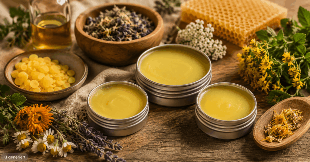 Kräutersalbe selber herstellen, Salbe selber machen, Kräutersalbe Rezept, Kräutersalbe mit Bienenwachs, Kräuteröl für Salbe, Salbe aus
Kräutern selber machen, Ringelblumensalbe selber machen, selbstgemachte Kräutersalbe, natürliche Salbe selber machen, Salben selber machen