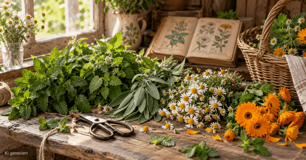 Kräuter richtig sammeln, Kräuter ernten, beste Zeit Kräuter sammeln, Kräuter trocknen, Wildkräuter sammeln, Blätter sammeln, Blüten sammeln, Kräuterwurzeln ernten, Samen sammeln, Kräuter richtig trocknen, Kräuter aufbewahren, Kräuterkunde für Anfänger, Kräuter sammeln im Herbst, Kräuter sammeln im Frühjahr
