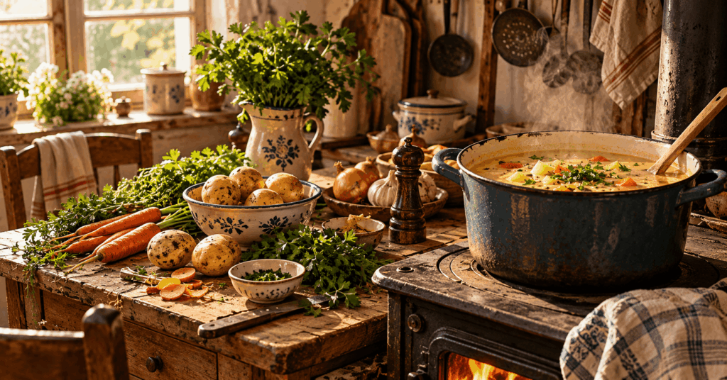 6 Suppen aus Omas Küche: Klassische Rezepte, die nach Zuhause schmecken klassische Suppen, Suppen wie bei Oma, alte Suppenrezepte, traditionelle Suppen, einfache Suppenrezepte, Hausmannskost Rezepte, Omas Suppenrezepte, Kartoffelsuppe mit Kräutern, Fleischklößchensuppe, Blumenkohlcremesuppe, Graupensuppe mit Rindfleisch, Hühnersuppe mit Nudeln, Erbsensuppe mit Würstchen