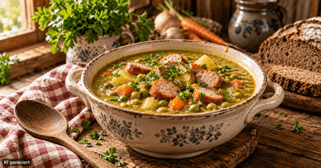 6 Suppen aus Omas Küche: Klassische Rezepte, die nach Zuhause schmecken klassische Suppen, Suppen wie bei Oma, alte Suppenrezepte, traditionelle Suppen, einfache Suppenrezepte, Hausmannskost Rezepte, Omas Suppenrezepte, Kartoffelsuppe mit Kräutern, Fleischklößchensuppe, Blumenkohlcremesuppe, Graupensuppe mit Rindfleisch, Hühnersuppe mit Nudeln, Erbsensuppe mit Würstchen