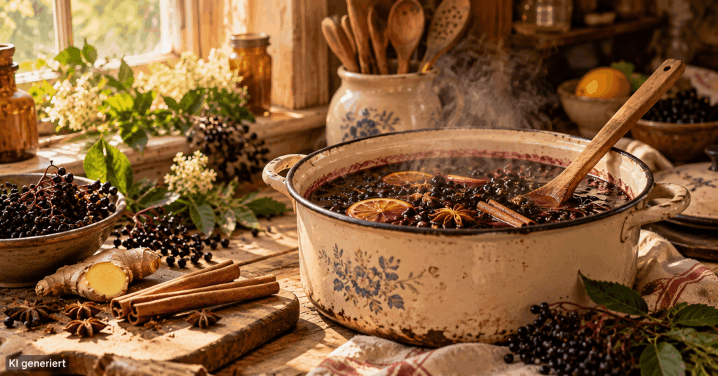 Holunder-Immun-Sirup selber machen: Natürliches Hausmittel mit Holunder, Ingwer und Honig Holundersirup selber machen, Holunderbeeren Sirup Rezept, Holunder Sirup mit Ingwer, Holunderbeeren Hausmittel, Holunderbeeren Rezept, Immun Sirup selber machen, Holundersirup mit Honig, Holunder Ingwer Sirup, Hausmittel Herbst, Holunderbeeren verarbeiten