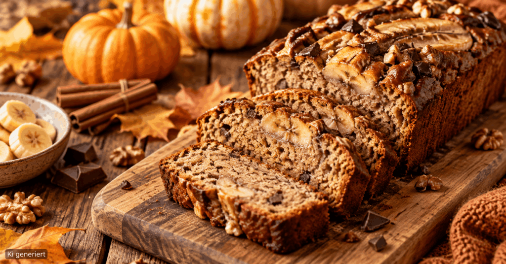 Pumpkin Spice Bananenbrot mit Sauerteig Bananenbrot Rezept, Sauerteig Anstellgut verwerten, Pumpkin Spice Rezept, Bananenbrot saftig, überreife Bananen verwerten, Bananenbrot backen, Sauerteig Reste Rezept, Herbst Backrezept, Bananenbrot vegan, Bananenbrot ohne Hefe