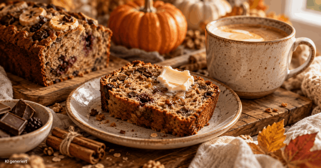 Pumpkin Spice Bananenbrot mit Sauerteig Bananenbrot Rezept, Sauerteig Anstellgut verwerten, Pumpkin Spice Rezept, Bananenbrot saftig, überreife Bananen verwerten, Bananenbrot backen, Sauerteig Reste Rezept, Herbst Backrezept, Bananenbrot vegan, Bananenbrot ohne Hefe